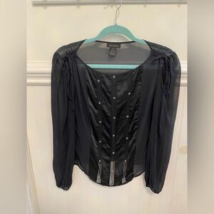 The Limited Silk Black Sheer Blouse with Embellishments